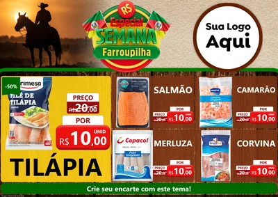 Modelo de Encarte para Encarte A4 Horizontal com o tema Especial Semana Farroupilha para Peixaria