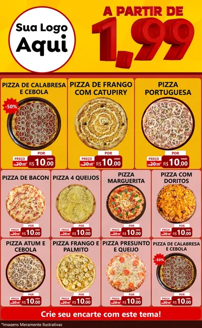 Modelo de Encarte para Encarte Grande com o tema A Partir de Um e Noventa e Nove - 1,99 para Pizzaria