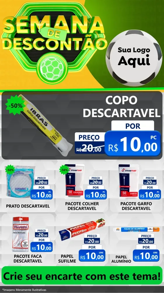 Modelo de Rede Social para Stories com o tema Semana de Descontão - Copa para Embalagens