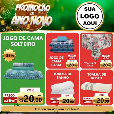 Modelo de Rede Social para Feed Facebook com o tema Promoção de Ano Novo para Cama, Mesa e Banho