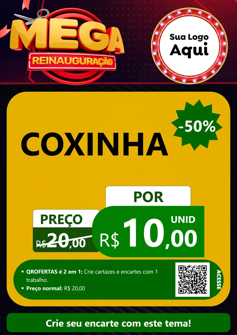 Modelo de Cartaz para Cartaz A4 Vertical com o tema Mega Reinauguração para Salgadaria