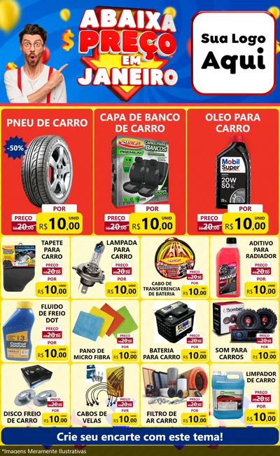 Modelo de Encarte para Encarte Grande com o tema Abaixa Preço em Janeiro para Auto peças