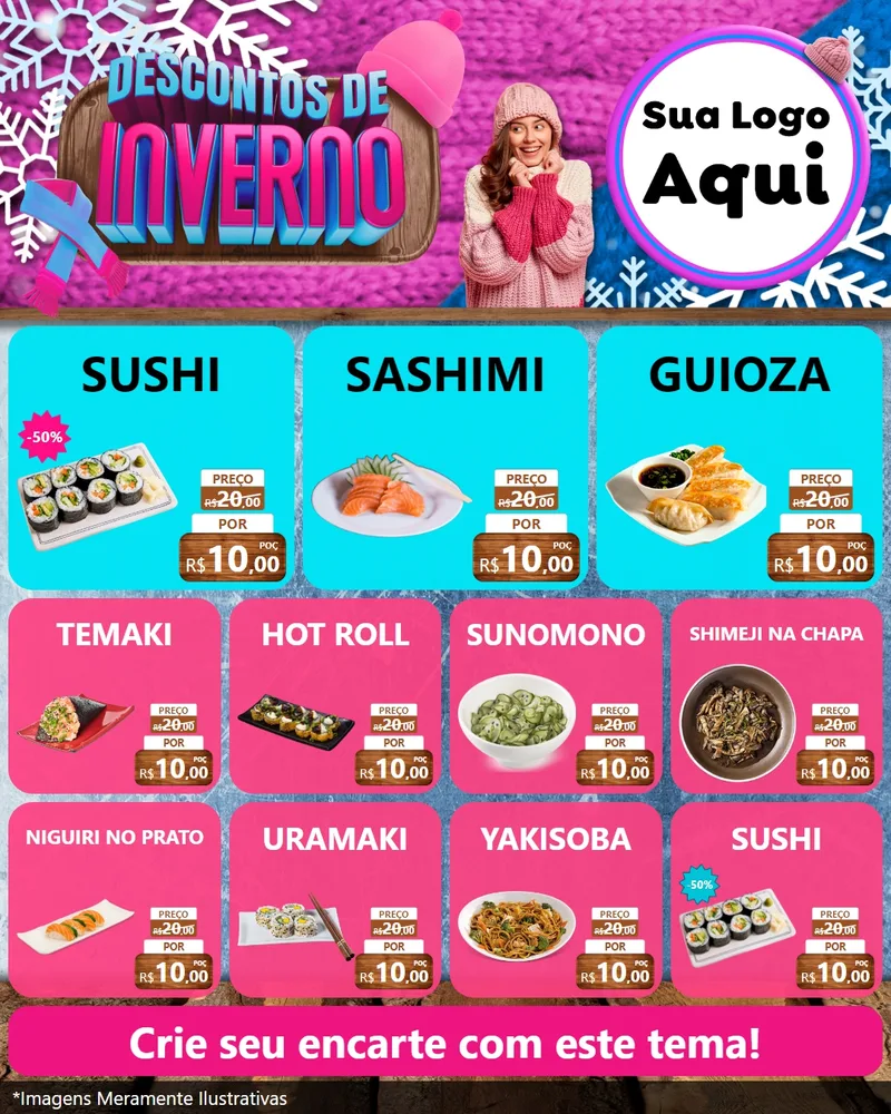 Modelo de Rede Social para Feed Instagram com o tema Descontos de Inverno para Comida japonesa
