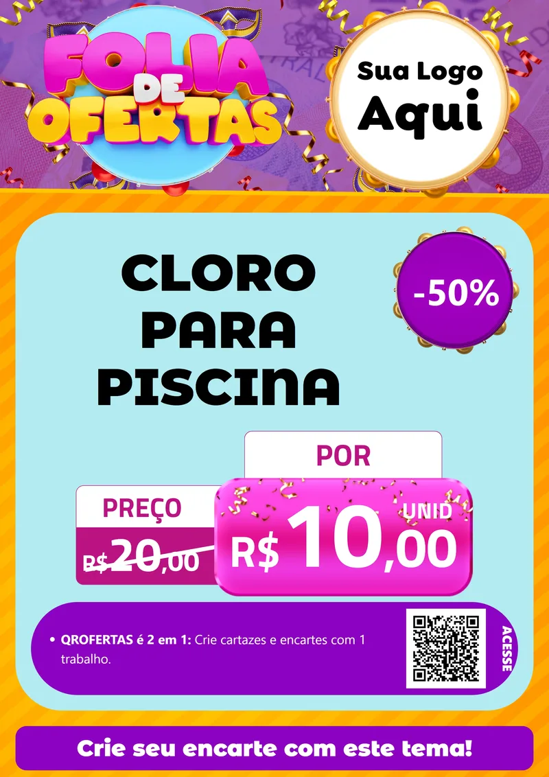 Modelo de Cartaz para Cartaz A4 Vertical com o tema Folia de Ofertas para Produtos para Piscina