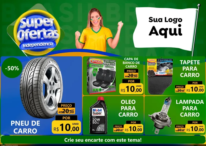 Modelo de Encarte para Encarte A4 Horizontal com o tema Super Ofertas de Independência para Auto peças