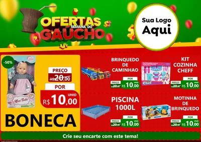 Modelo de Encarte para Encarte A4 Horizontal com o tema Ofertas Semana Do Gaúcho para Brinquedos