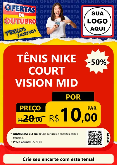 Modelo de Cartaz para Cartaz A4 Vertical com o tema Ofertas de Outubro - Preços Incríveis para Calçados