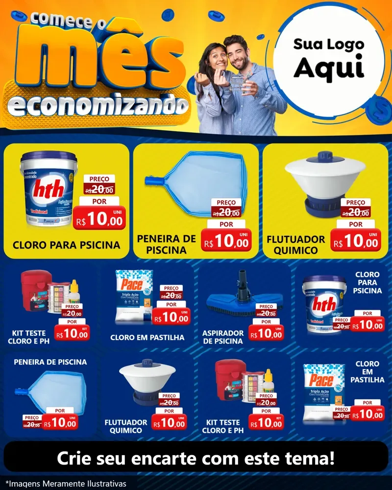 Modelo de Rede Social para Feed Instagram com o tema Comece O Mês Economizando para Produtos para Piscina
