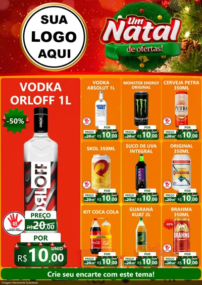 Modelo de Encarte para Encarte A4 Vertical com o tema Um Natal de Ofertas para Distribuidora de bebidas