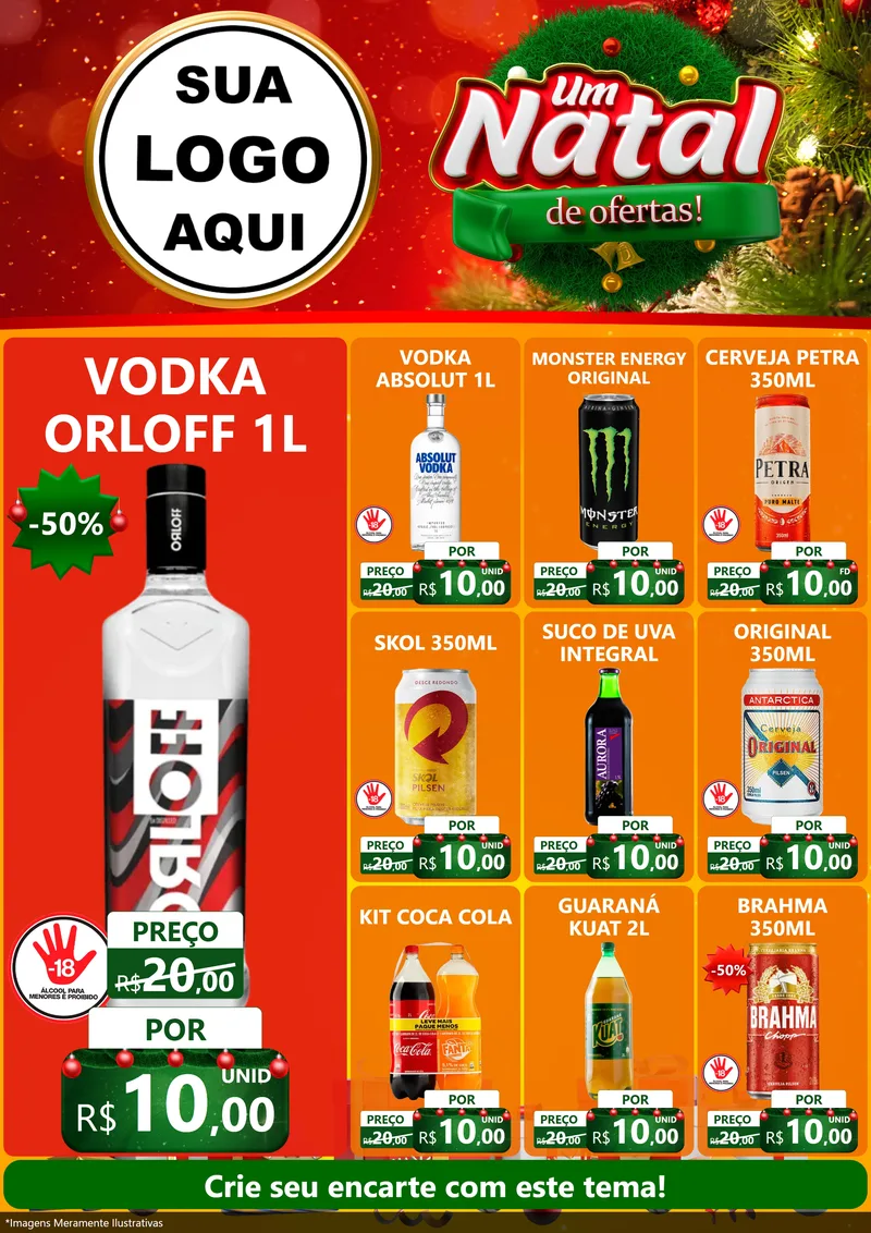 Modelo de Encarte para Encarte A4 Vertical com o tema Um Natal de Ofertas para Distribuidora de bebidas