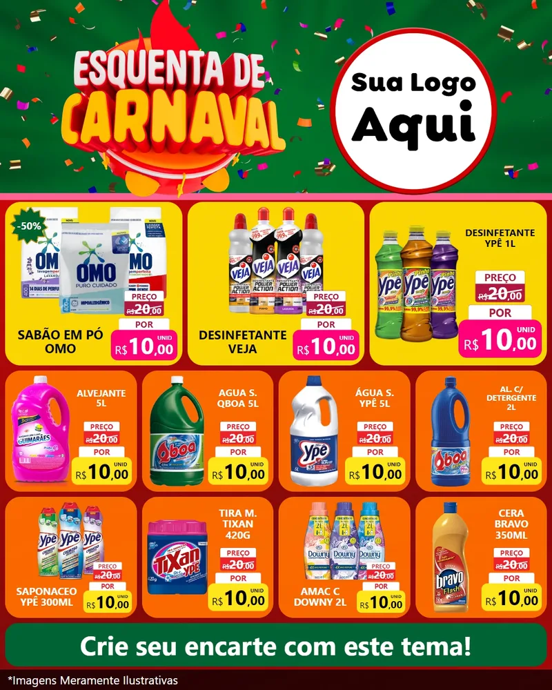 Modelo de Rede Social para Feed Instagram com o tema Esquenta de Carnaval para Produtos de Limpeza