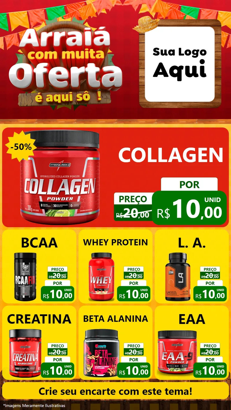 Modelo de Rede Social para Stories com o tema Arraiá Com Muita Oferta - É Aqui Sô! para Suplementos alimentares