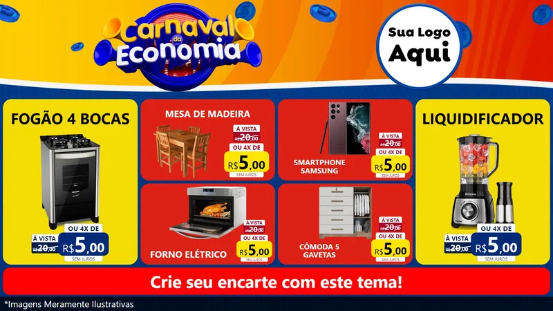 Modelo de TV para TV Horizontal com o tema Carnaval da Economia para Móveis e Eletro