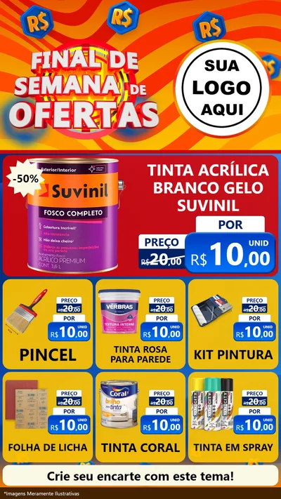 Modelo de Rede Social para Stories com o tema Final de Semana de Ofertas para Tintas e Ferramentas
