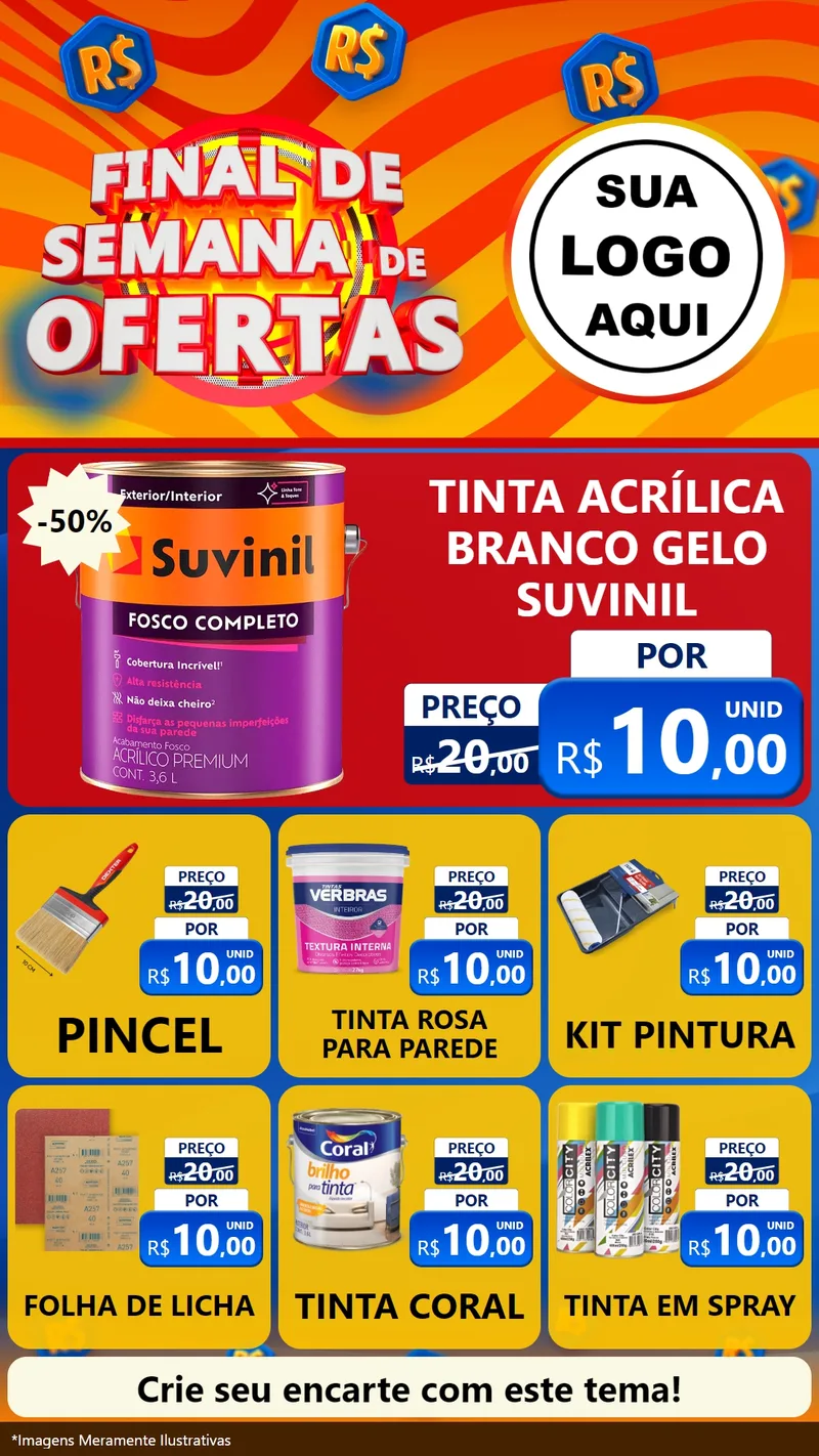 Modelo de Rede Social para Stories com o tema Final de Semana de Ofertas para Tintas e Ferramentas