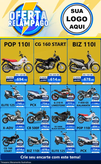 Modelo de Encarte para Encarte Grande com o tema Oferta Relâmpago para Concessionaria de Motos