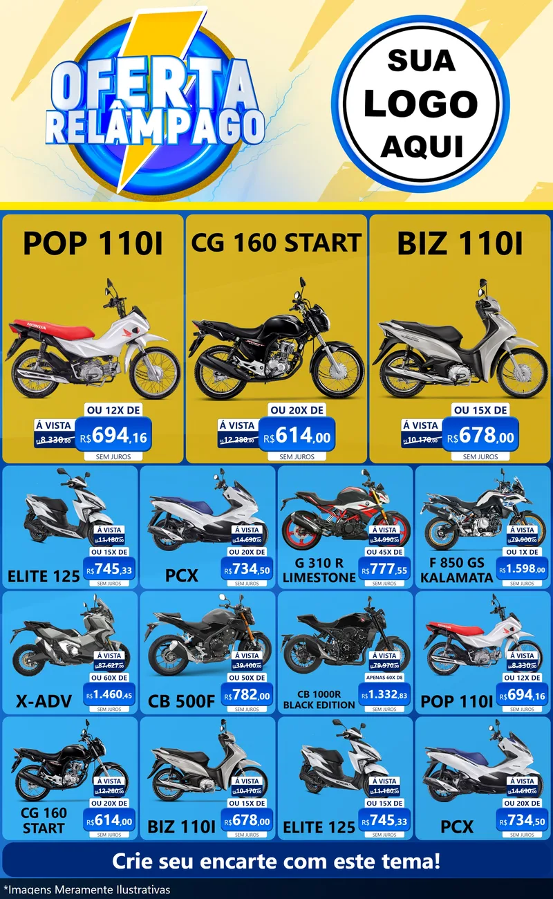 Modelo de Encarte para Encarte Grande com o tema Oferta Relâmpago para Concessionaria de Motos