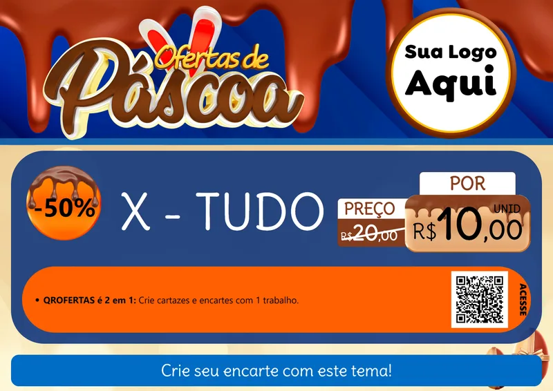 Modelo de Cartaz para Cartaz A4 Horizontal com o tema Ofertas de Páscoa para Hamburgueria
