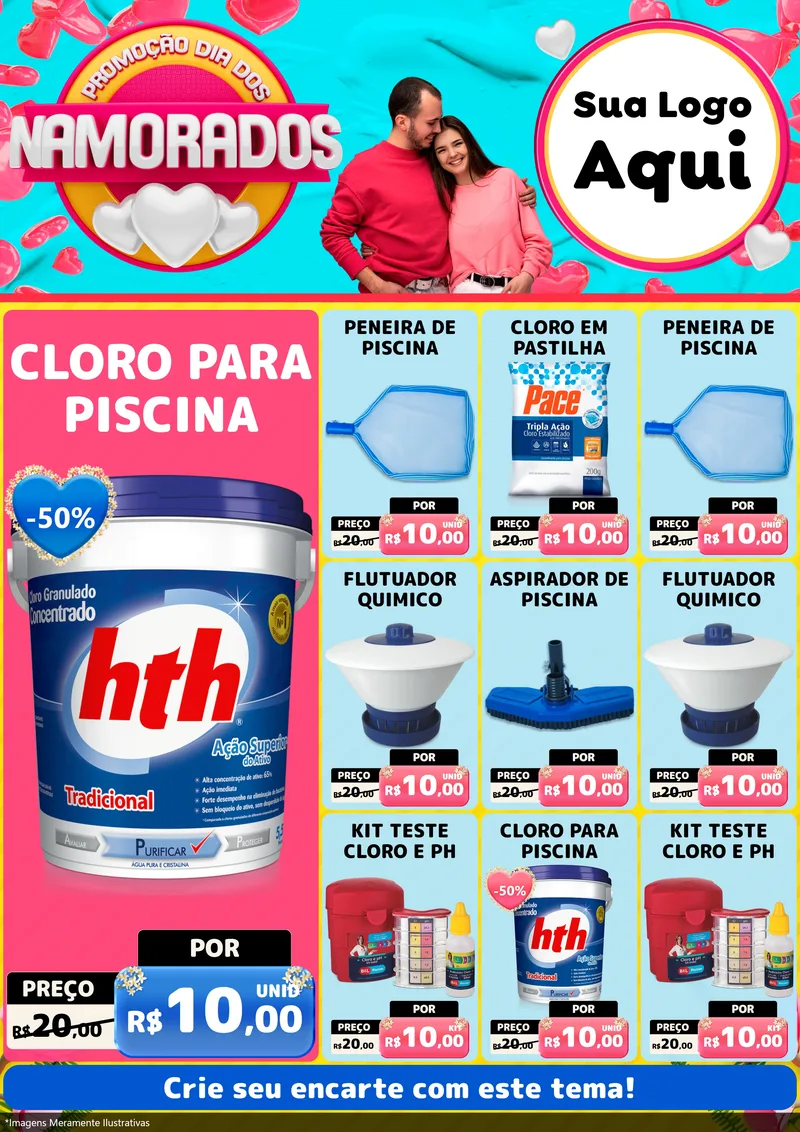 Modelo de Encarte para Encarte A4 Vertical com o tema Promoção Dia dos Namorados para Produtos para Piscina
