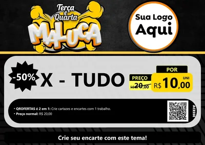 Modelo de Cartaz para Cartaz A4 Horizontal com o tema Terça e Quarta Maluca para Hamburgueria