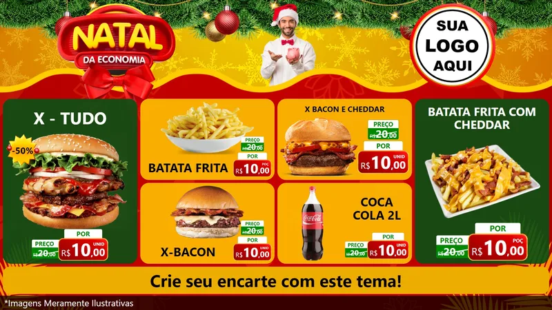 Modelo de TV para TV Horizontal com o tema Natal da Economia para Hamburgueria