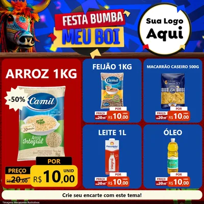 Modelo de Rede Social para Feed Facebook com o tema Festa Bumba meu Boi para Supermercado