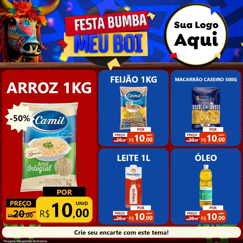 Modelo de Rede Social para Feed Facebook com o tema Festa Bumba meu Boi para Supermercado