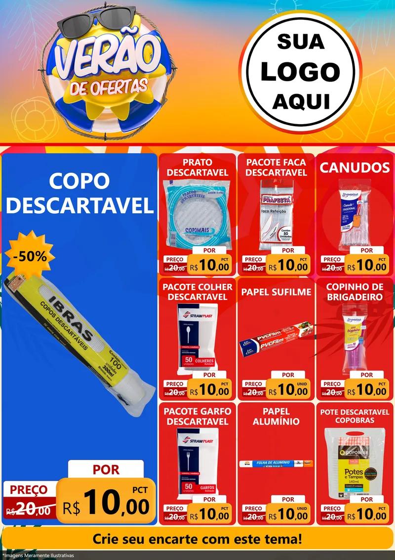 Modelo de Encarte para Encarte A4 Vertical com o tema Verão de Ofertas para Embalagens