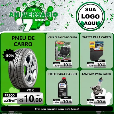 Modelo de Rede Social para Feed Facebook com o tema Promoção de Aniversário - 7 Anos para Auto peças
