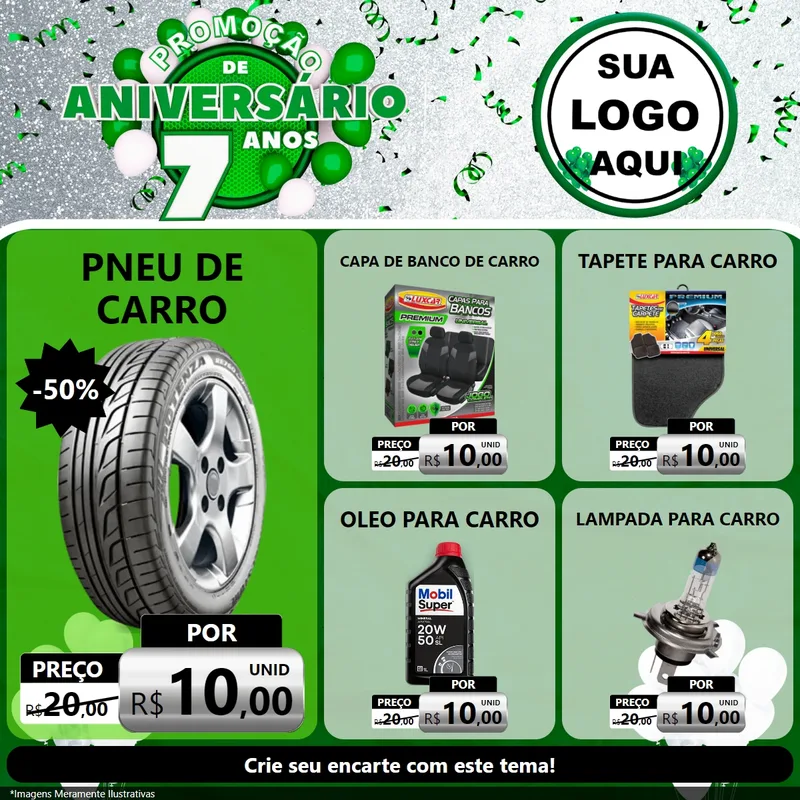 Modelo de Rede Social para Feed Facebook com o tema Promoção de Aniversário - 7 Anos para Auto peças