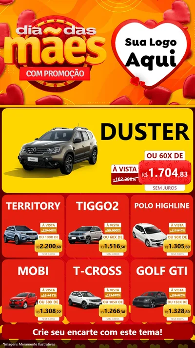 Modelo de Rede Social para Stories com o tema Dia das Mães com Promoção para Concessionaria de Carros