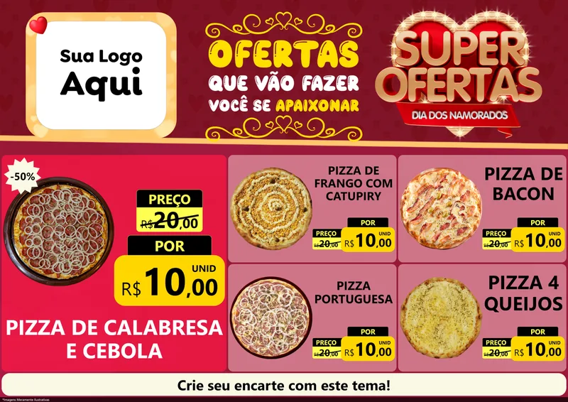 Modelo de Encarte para Encarte A4 Horizontal com o tema Dia dos Namorados para Pizzaria