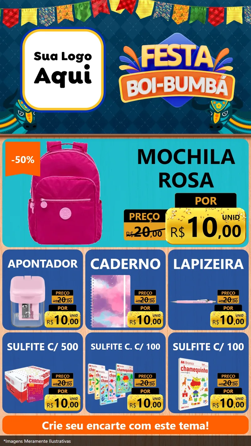 Modelo de Rede Social para Stories com o tema Festa Boi Bumbá para Papelaria