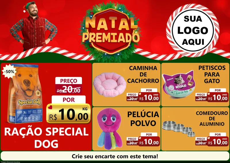 Modelo de Encarte para Encarte A4 Horizontal com o tema Natal Premiado para Pet Shop