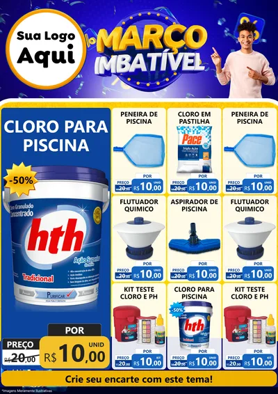 Modelo de Encarte para Encarte A4 Vertical com o tema Março Imbatível para Produtos para Piscina