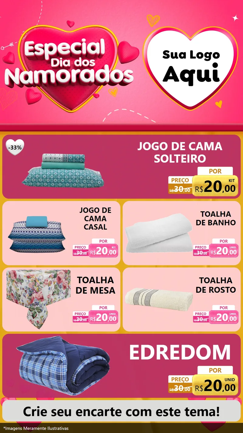 Modelo de TV para TV Vertical com o tema Especial Dia dos Namorados para Cama, Mesa e Banho