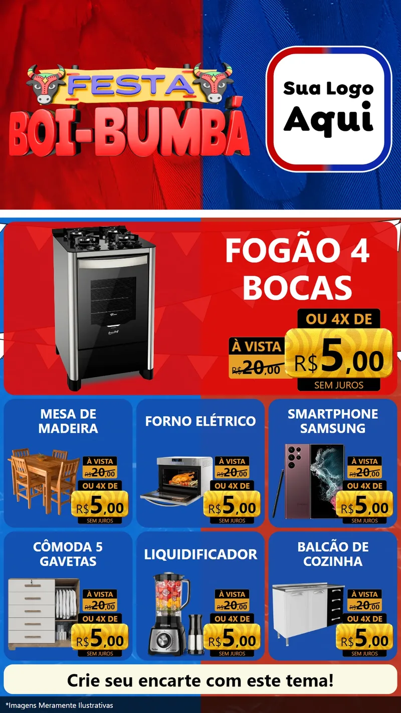 Modelo de Rede Social para Stories com o tema Festa Boi Bumbá para Móveis e Eletro