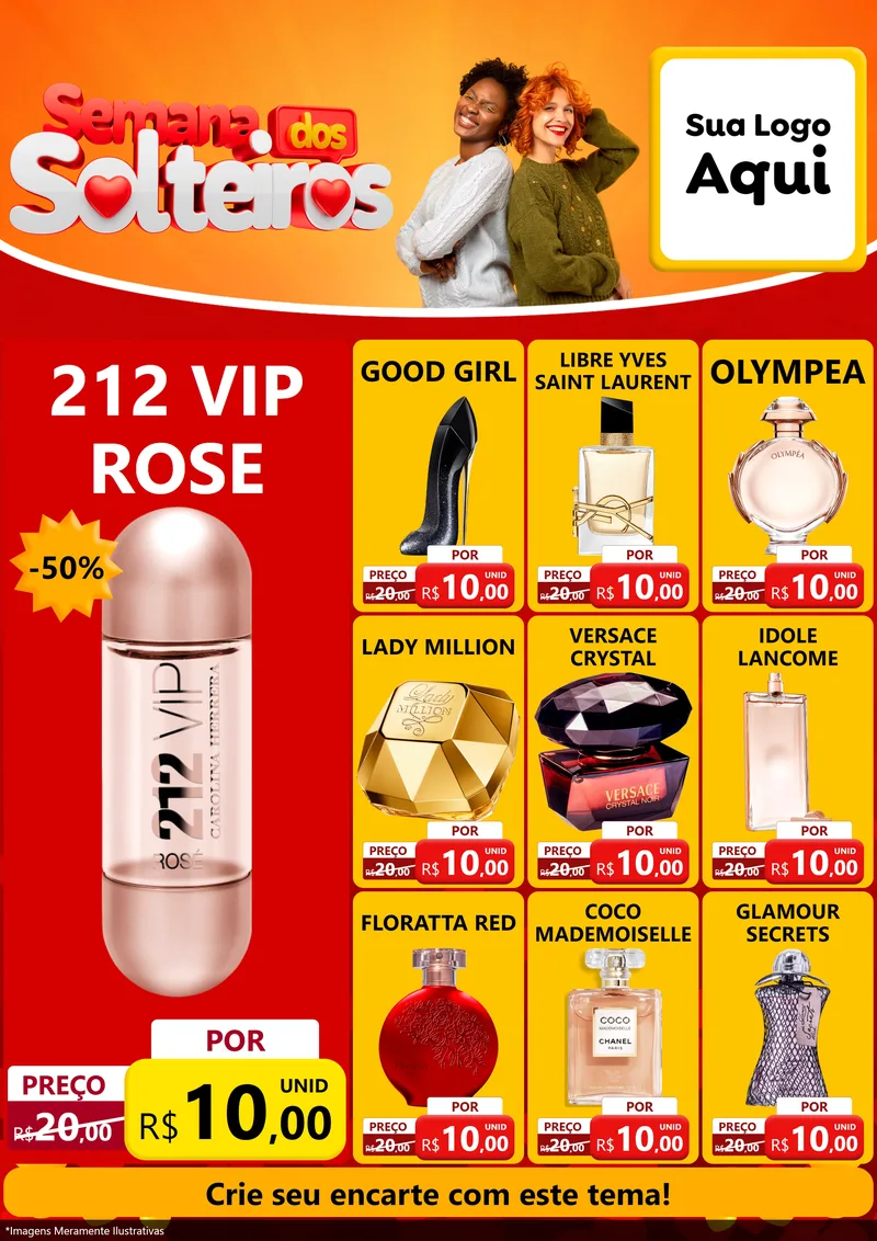 Modelo de Encarte para Encarte A4 Vertical com o tema Semana dos Solteiros para Perfumes