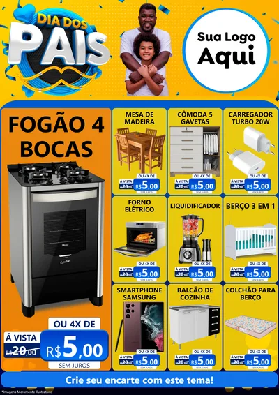 Modelo de Encarte para Encarte A4 Vertical com o tema Dia dos Pais para Móveis e Eletro