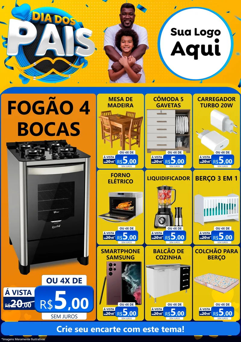 Modelo de Encarte para Encarte A4 Vertical com o tema Dia dos Pais para Móveis e Eletro