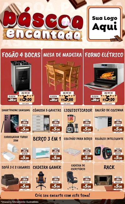 Modelo de Encarte para Encarte Grande com o tema Páscoa Encantada para Móveis e Eletro
