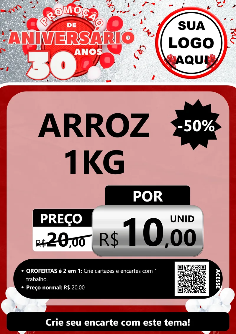 Modelo de Cartaz para Cartaz A4 Vertical com o tema Promoção de Aniversário - 30 Anos para Supermercado