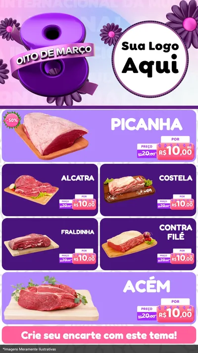 Modelo de TV para TV Vertical com o tema Oito de Março - Dia da Mulher para Açougue