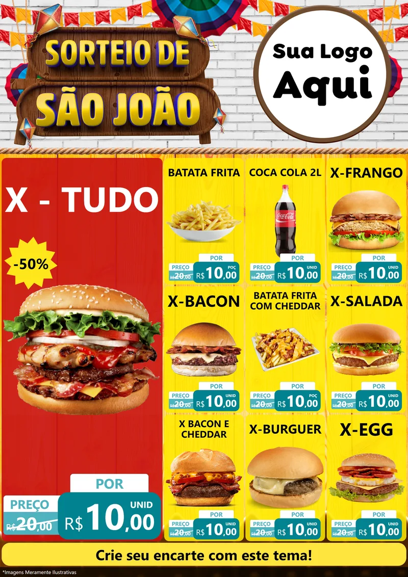 Modelo de Encarte para Encarte A4 Vertical com o tema Sorteio de São João para Hamburgueria