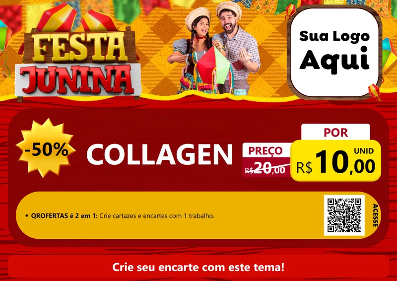 Modelo de Cartaz para Cartaz A4 Horizontal com o tema Festa Junina para Suplementos alimentares