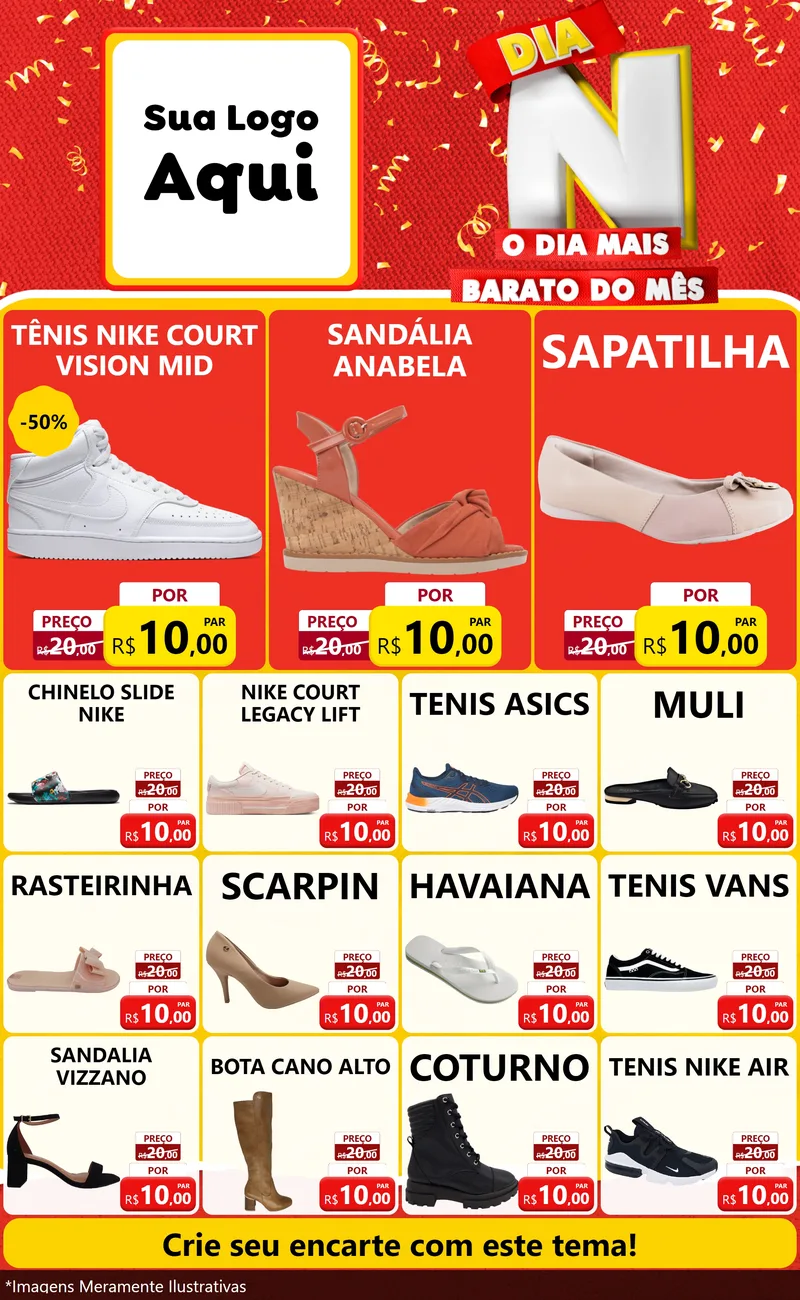 Modelo de Encarte para Encarte Grande com o tema Dia N o Dia Mais Barato do Mês para Calçados
