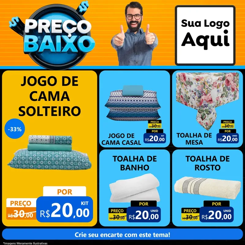 Modelo de Rede Social para Feed Facebook com o tema Preço Baixo para Cama, Mesa e Banho