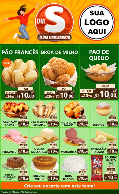 Modelo de Encarte para Encarte Grande com o tema Dia S - O Dia Mais Barato para Padaria