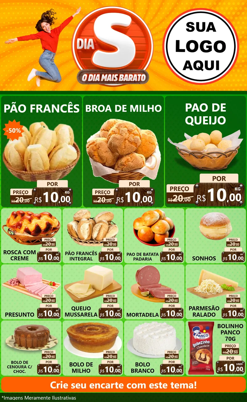 Modelo de Encarte para Encarte Grande com o tema Dia S - O Dia Mais Barato para Padaria