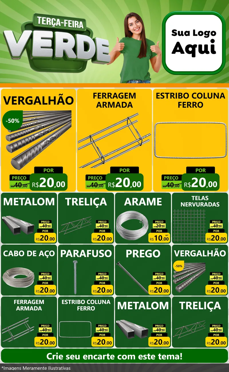 Modelo de Encarte para Encarte Grande com o tema Terça - Feira Verde para Ferragens